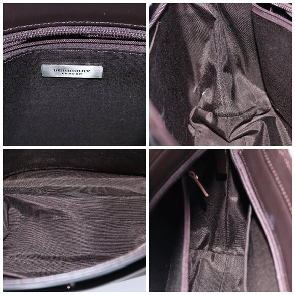 BURBERRY Hand Bag Nylon Leather Brown Silver Auth - Picture 15 of 16
